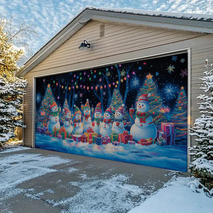 Shineful Garage Door Banner Decoration - Festive Snowman Family