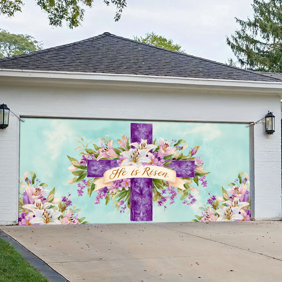 Shineful Garage Door Banner Decoration Catholic Resurrection