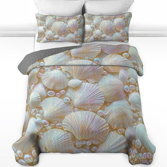 Shineful All Season Quilt 3-Piece Set Shimmer Seashells And Pearls