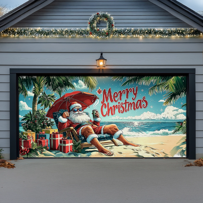 Shineful Garage Door Banner Decoration Seaside Relaxing Santa