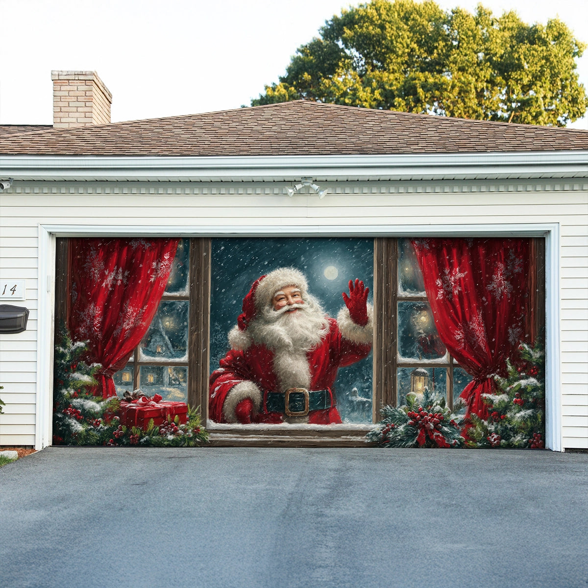 Shineful Garage Door Banner Decoration Santa at the Window Christmas
