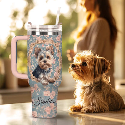 Shineful Tumbler Personalized Yorkie Blossom Elegance
