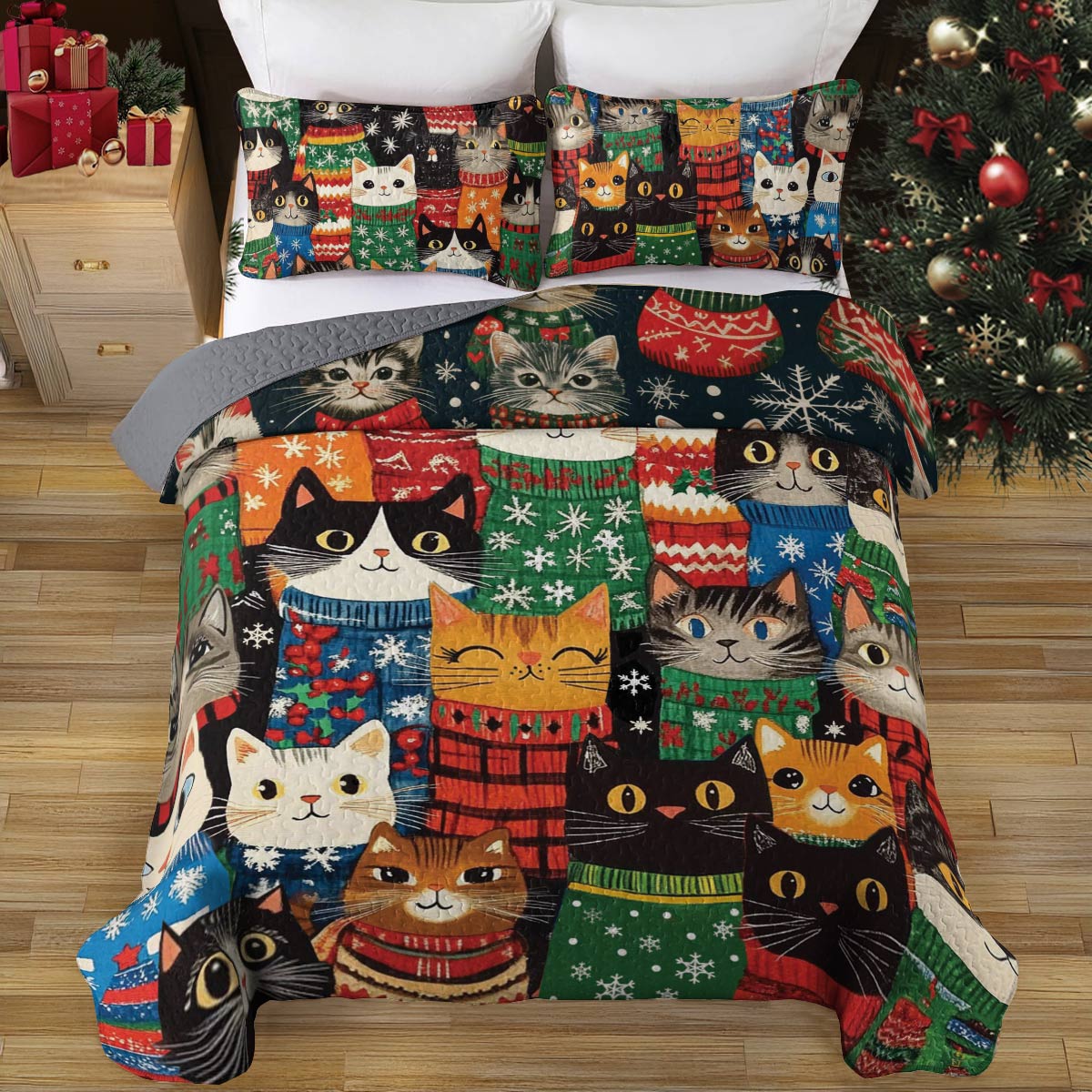 Shineful All Season Quilt 3-Piece Set Cozy Cats