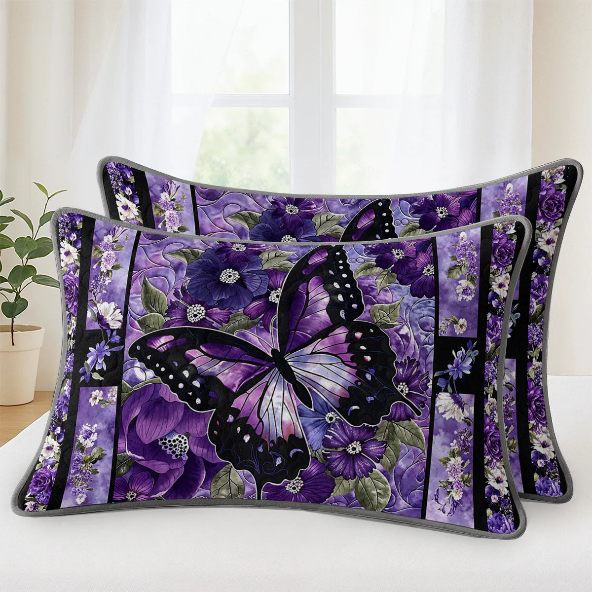 Shineful Quilt 3-Piece Set Gorgeous Purple Butterfly Flowers