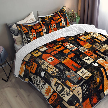 Shineful All Season Quilt 3-Piece Set Halloween Wine Bottles