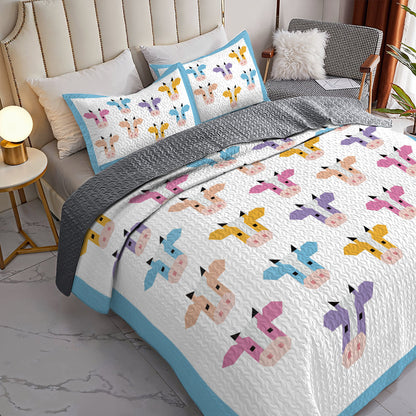 Shineful All Season Quilt 3-Piece Set Colorful Cow