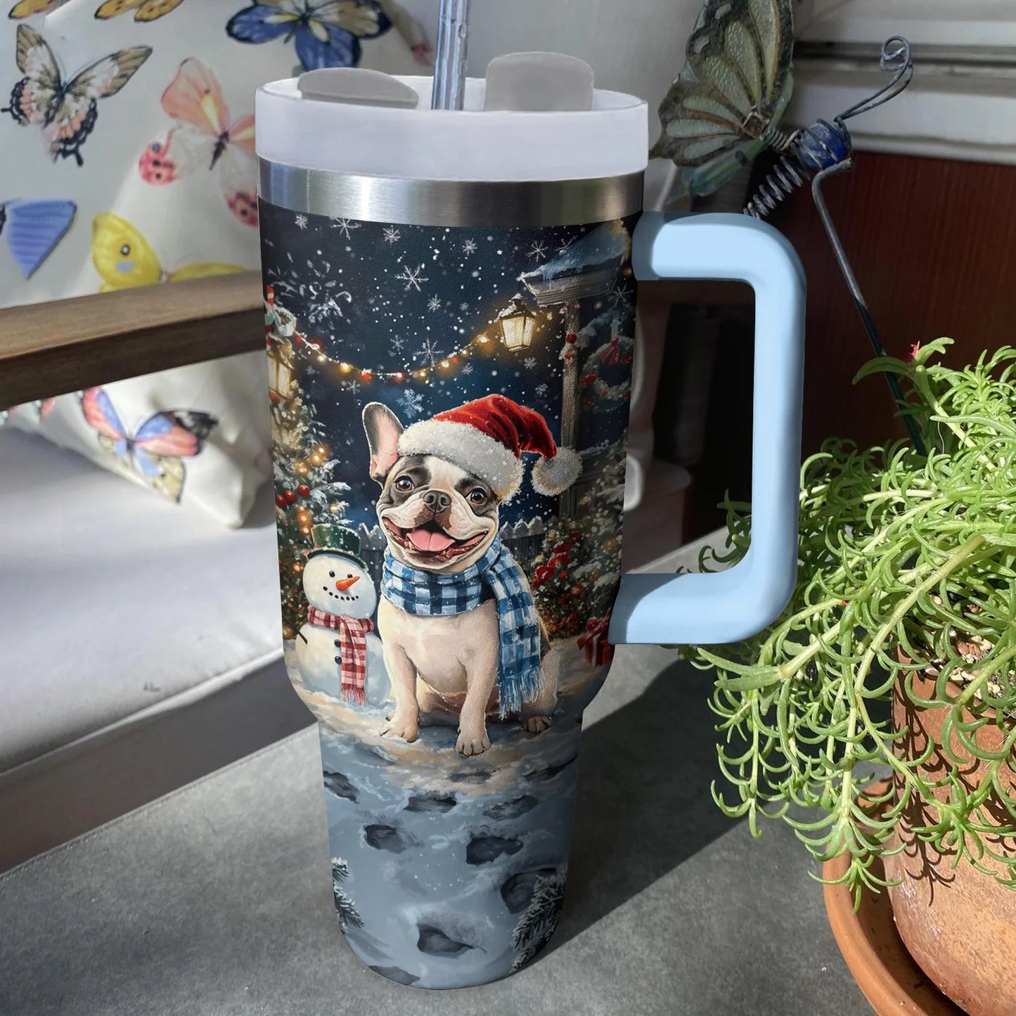 Shineful Tumbler Personalized Frenchie Winter Wonderland