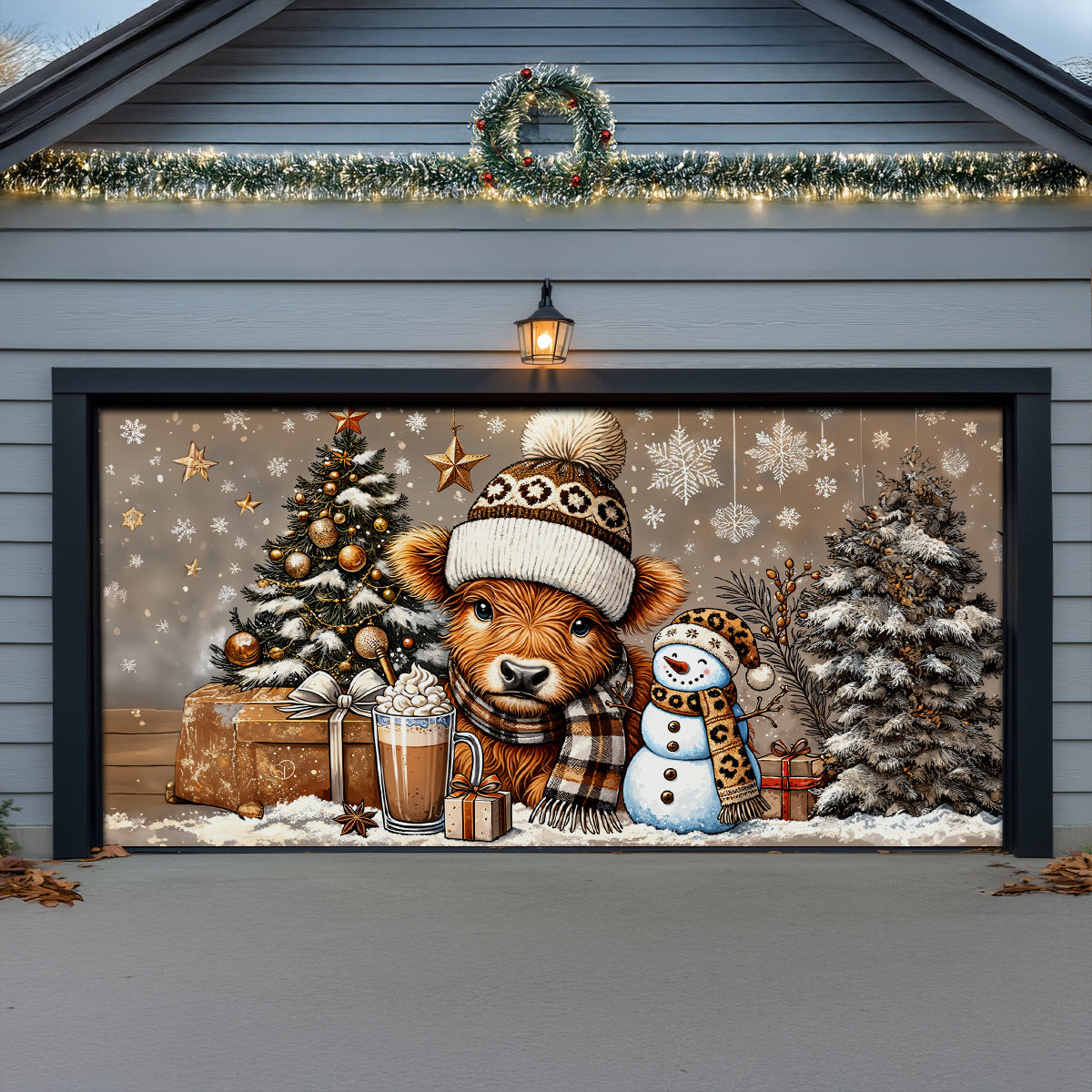 Shineful Garage Door Banner Decoration Cozy Cow Winter Wonderland Edition