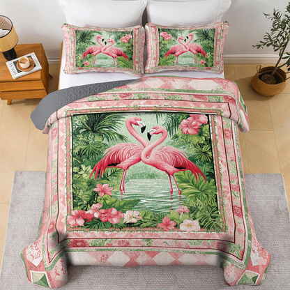 Shineful All Season Quilt 3-Piece Set - Tropical Flamingo Kisses