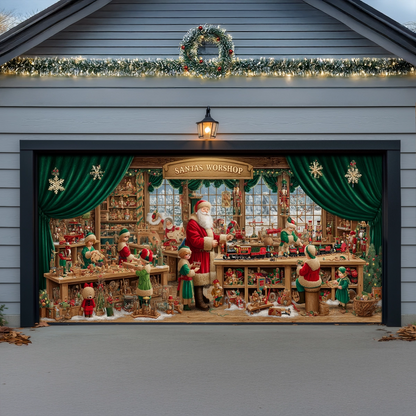 Shineful Garage Door Banner Decoration Santa’s Emerald Toy Workshop