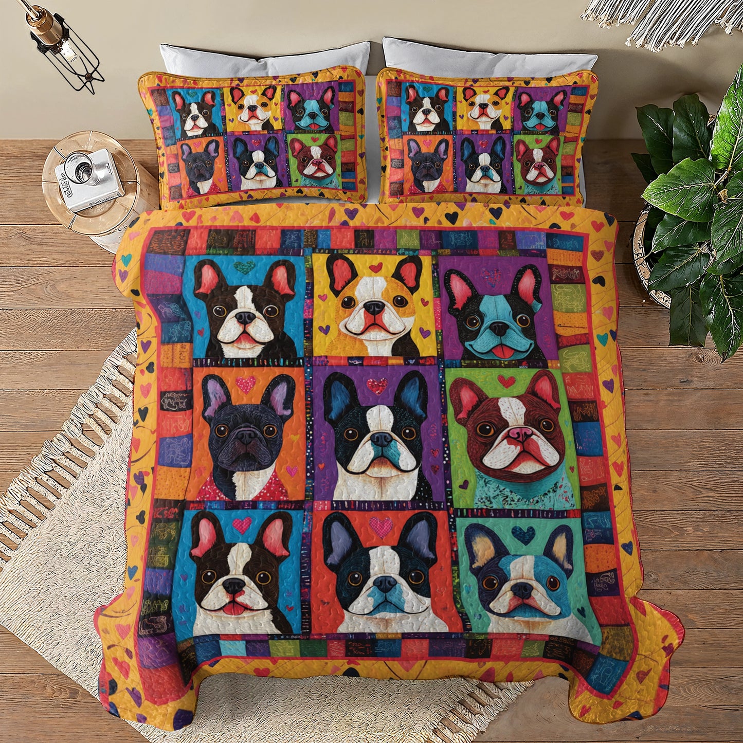 Shineful All Season Quilt 3-Piece Set French Bulldog Puppy Pop Art