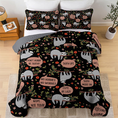 Shineful All Season Quilt 3-Piece Set Sloth Life Black Night