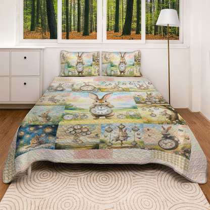 Shineful All Season Quilt 3-Piece Set Tick-Tock Woodland Rabbit