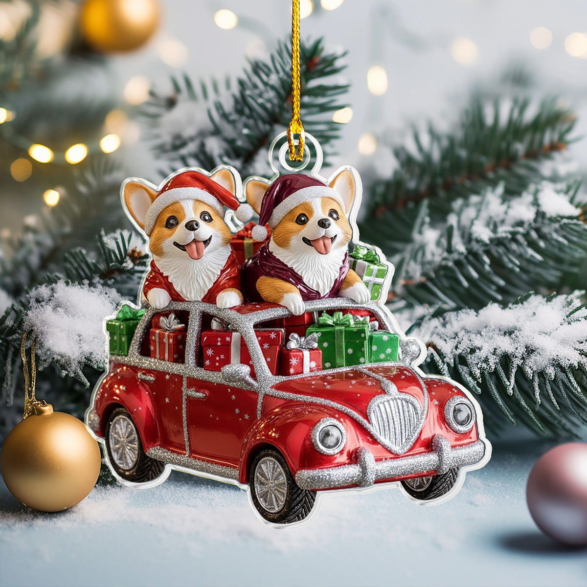 Shineful 2D Acrylic Ornament Festive Corgi Joyride