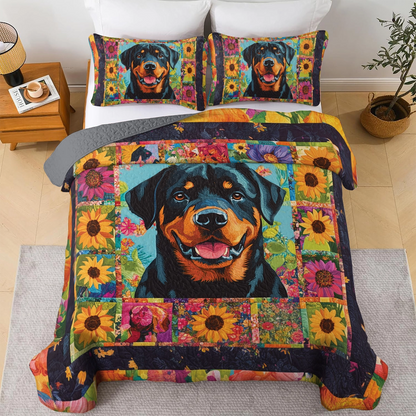 Shineful All Season Quilt 3-Piece Set Floral Majesty Rottweiler