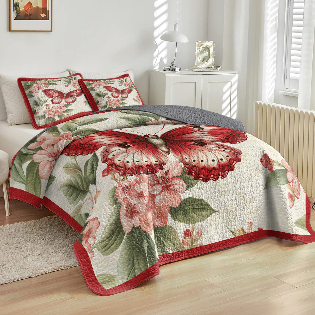 Shineful All Season Quilt 3-Piece Set Crimson Butterfly Dreams