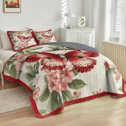 Shineful All Season Quilt 3-Piece Set Crimson Butterfly Dreams