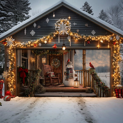 Shineful Garage Door Banner Decoration Cozy Cabin Porch Christmas