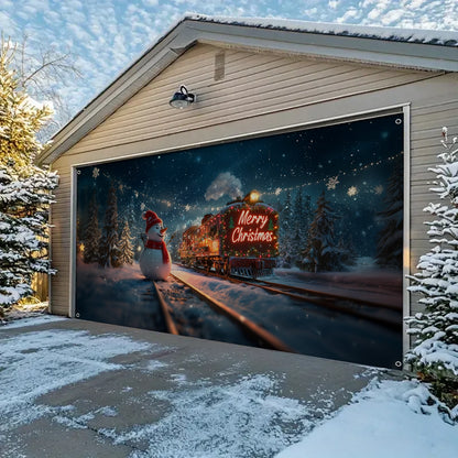 Shineful Garage Door Banner Decoration Snowy Christmas Train Journey
