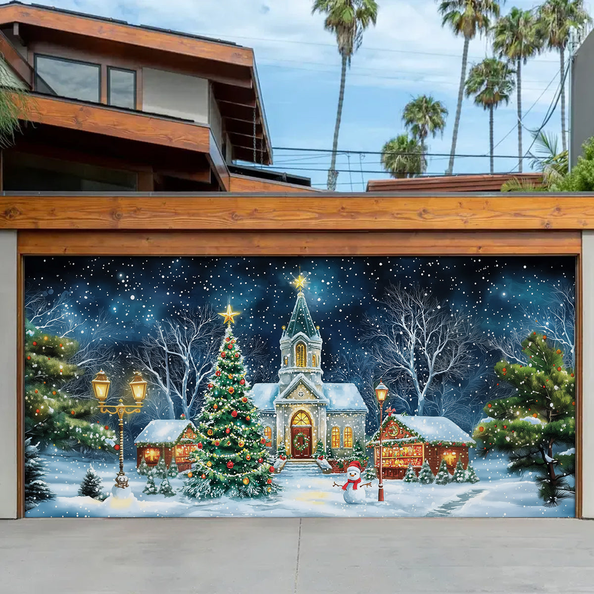 Shineful Garage Door Banner Decoration - Christmas Church Night