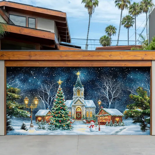 Shineful Garage Door Banner Decoration - Christmas Church Night