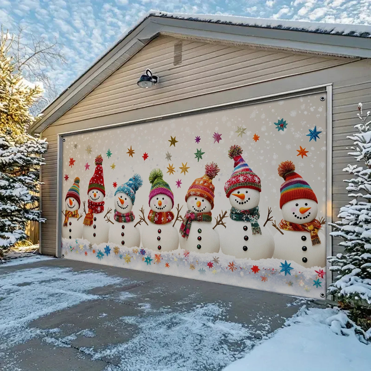 Shineful Garage Door Banner Decoration Frosty Friends In Holiday Cheer