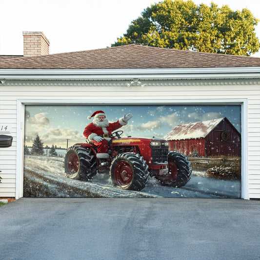 Shineful Garage Door Banner Decoration Santa's Tractor