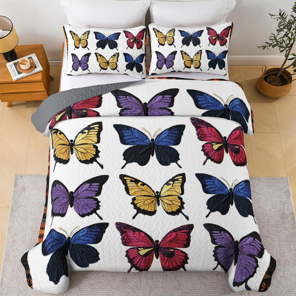 Shineful All Season Quilt 3-Piece Set - Purple Butterfly Bliss