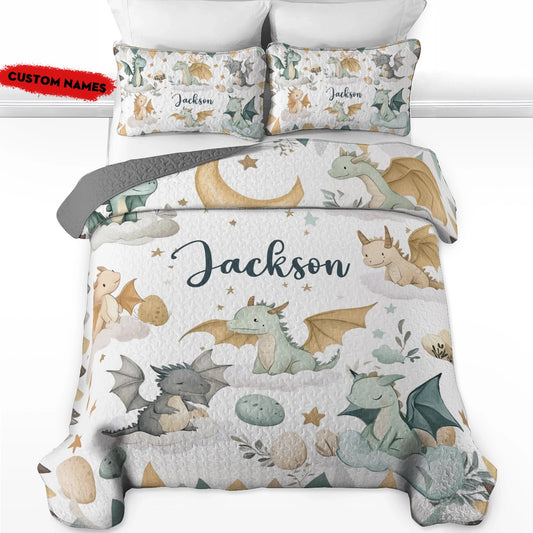 Shineful All Season Quilt 3-Piece Set - Personalized Baby Dragon Dreams