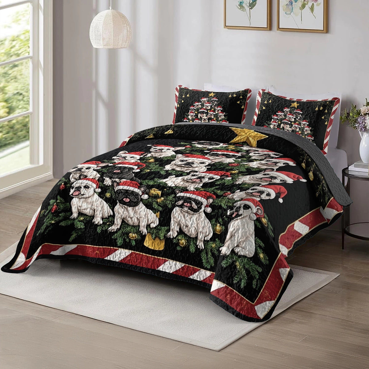 Shineful All Season Quilt 3-Piece Set - Frenchie Christmas Tree
