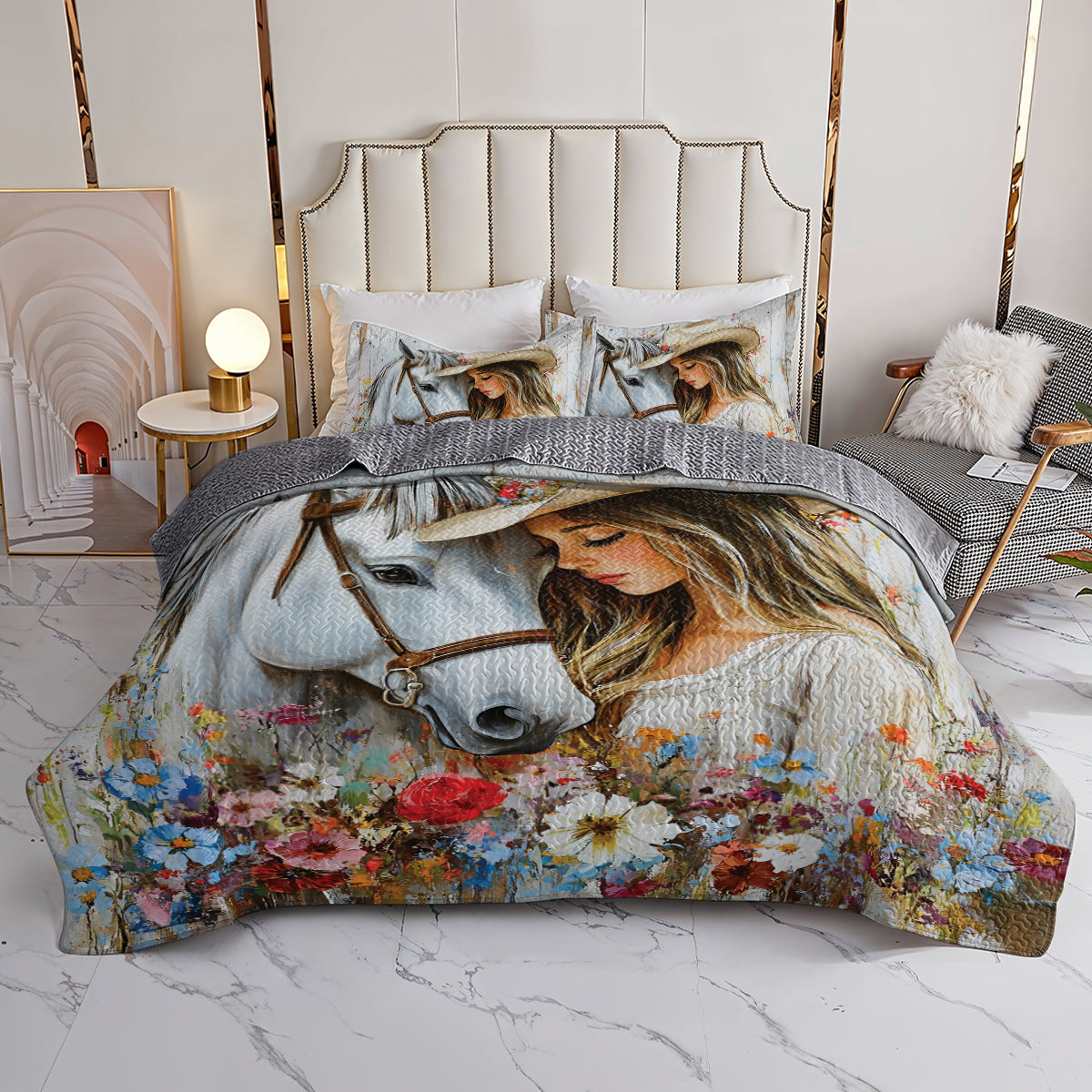 Shineful All Season Quilt 3-Piece Set Cowgirl And Horse