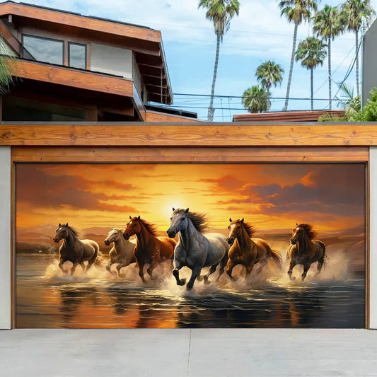 Shineful Garage Door Banner Decoration Galloping Freedom