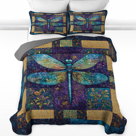 Shineful All Season Quilt 3-Piece Set Pretty Dragonfly