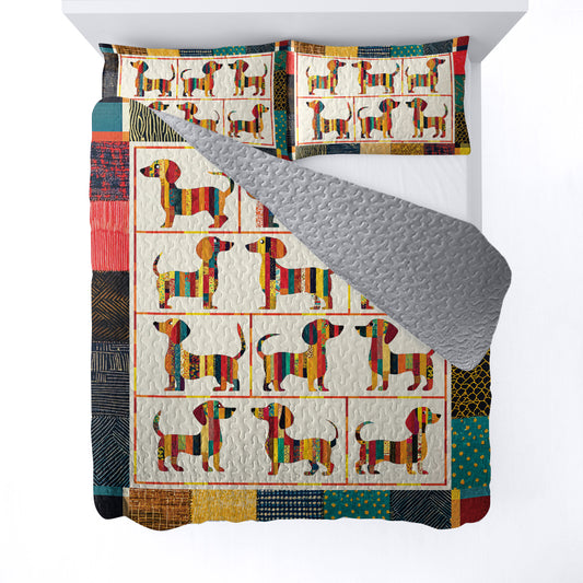 Shineful All Season Quilt 3-Piece Set - Cute And Active Dachshund