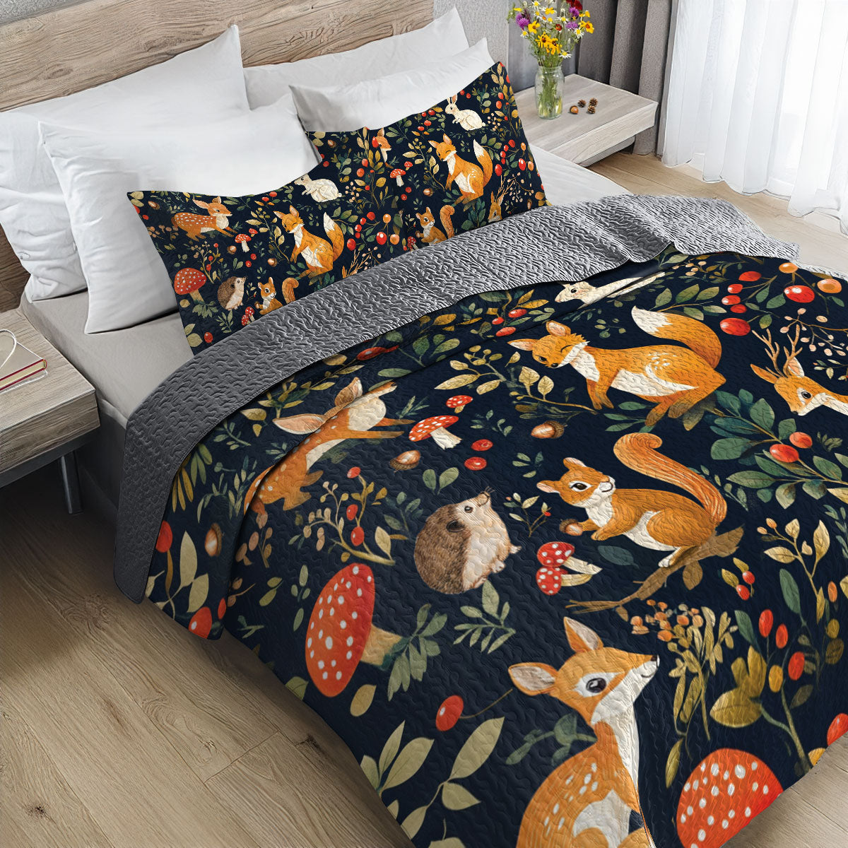 Shineful All Season Quilt 3-Piece Set Cute Animal In Forest