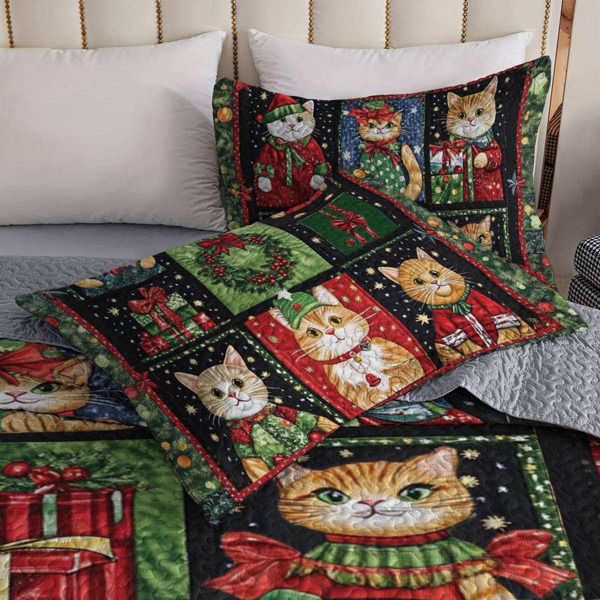 Shineful All Season Quilt 3-Piece Set Festive Cats