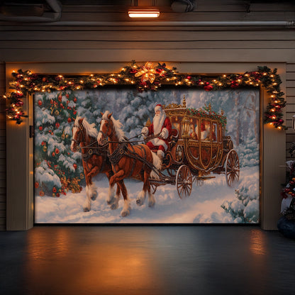 Shineful Garage Door Banner Decoration Santa’s Royal Christmas Carriage