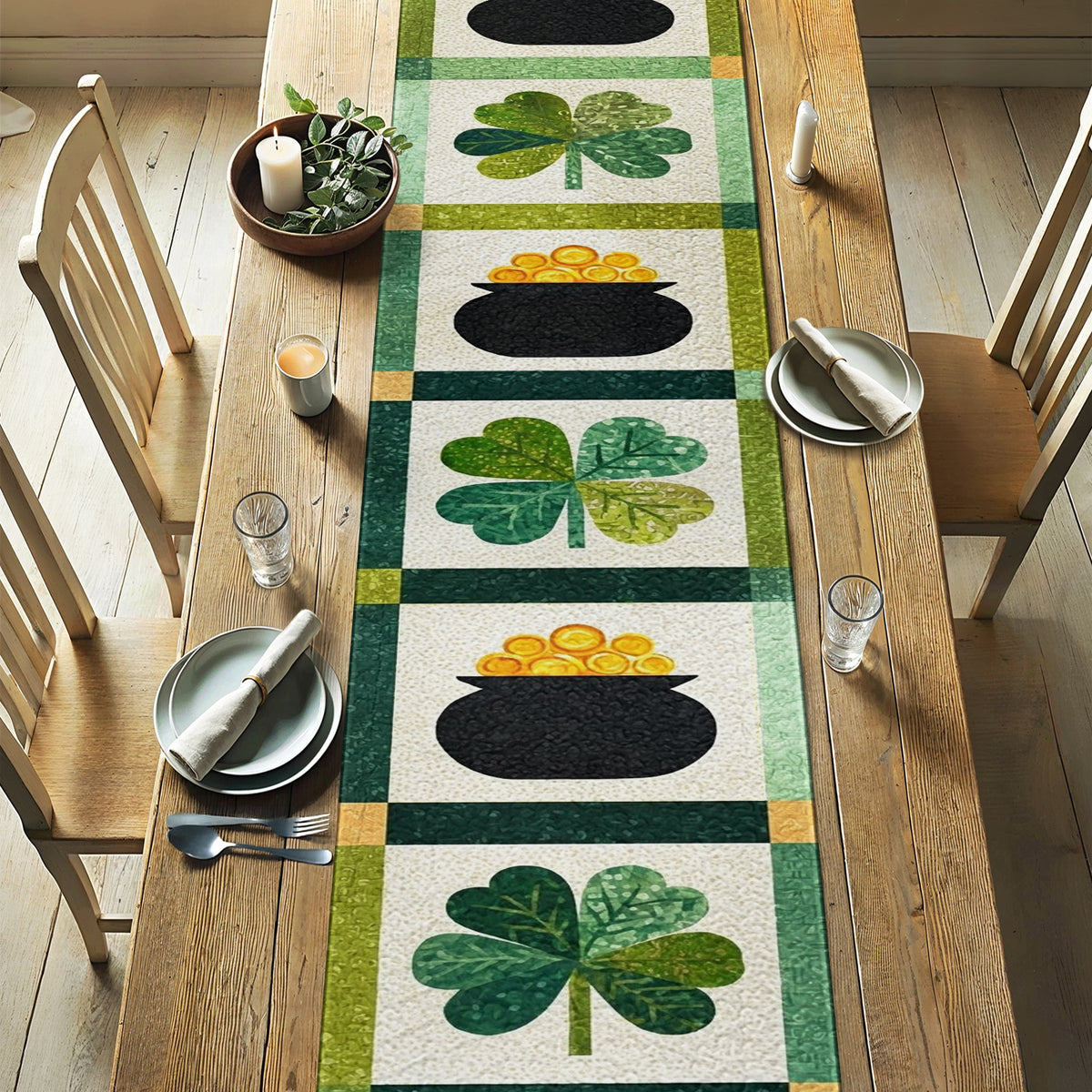 Shineful 2D Flat Print Quilted Table Runner Lucky Hearth