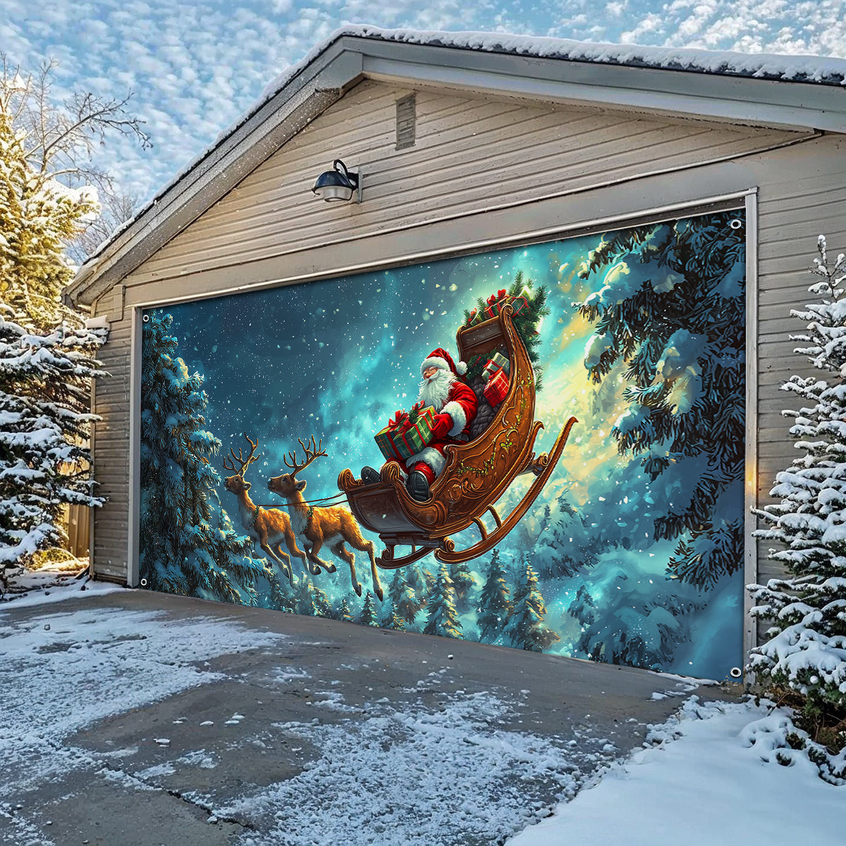 Shineful Garage Door Banner Decoration Magic Santa's Sleigh