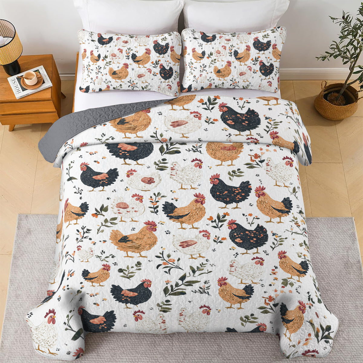 Shineful All Season Quilt 3-Piece Set Farmhouse Chicken