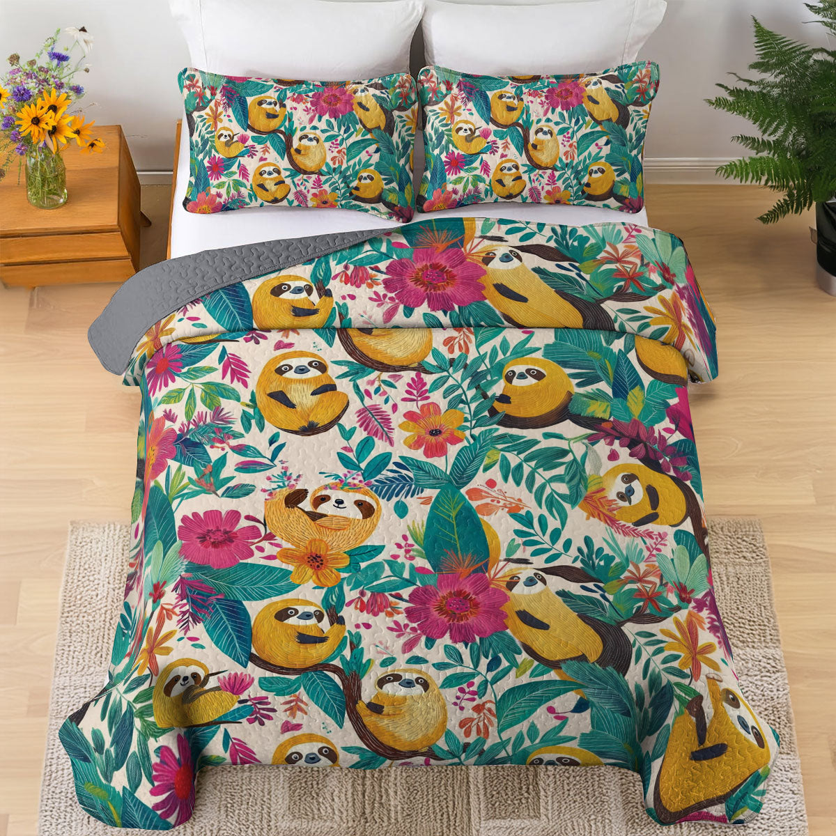 Shineful All Season Quilt 3-Piece Set Sloth Funny