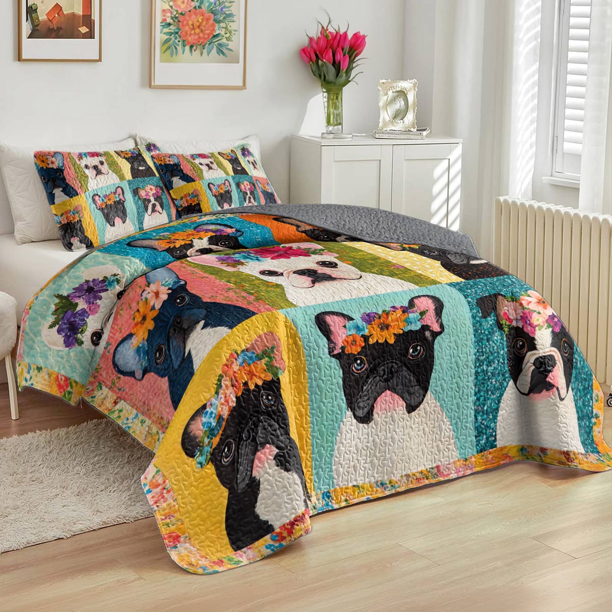 Shineful All Season Quilt 3-Piece Set Frenchie Blossom