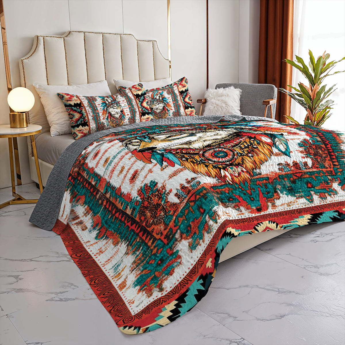 Shineful All Season Quilt 3-Piece Set - Native Spirit Wolf