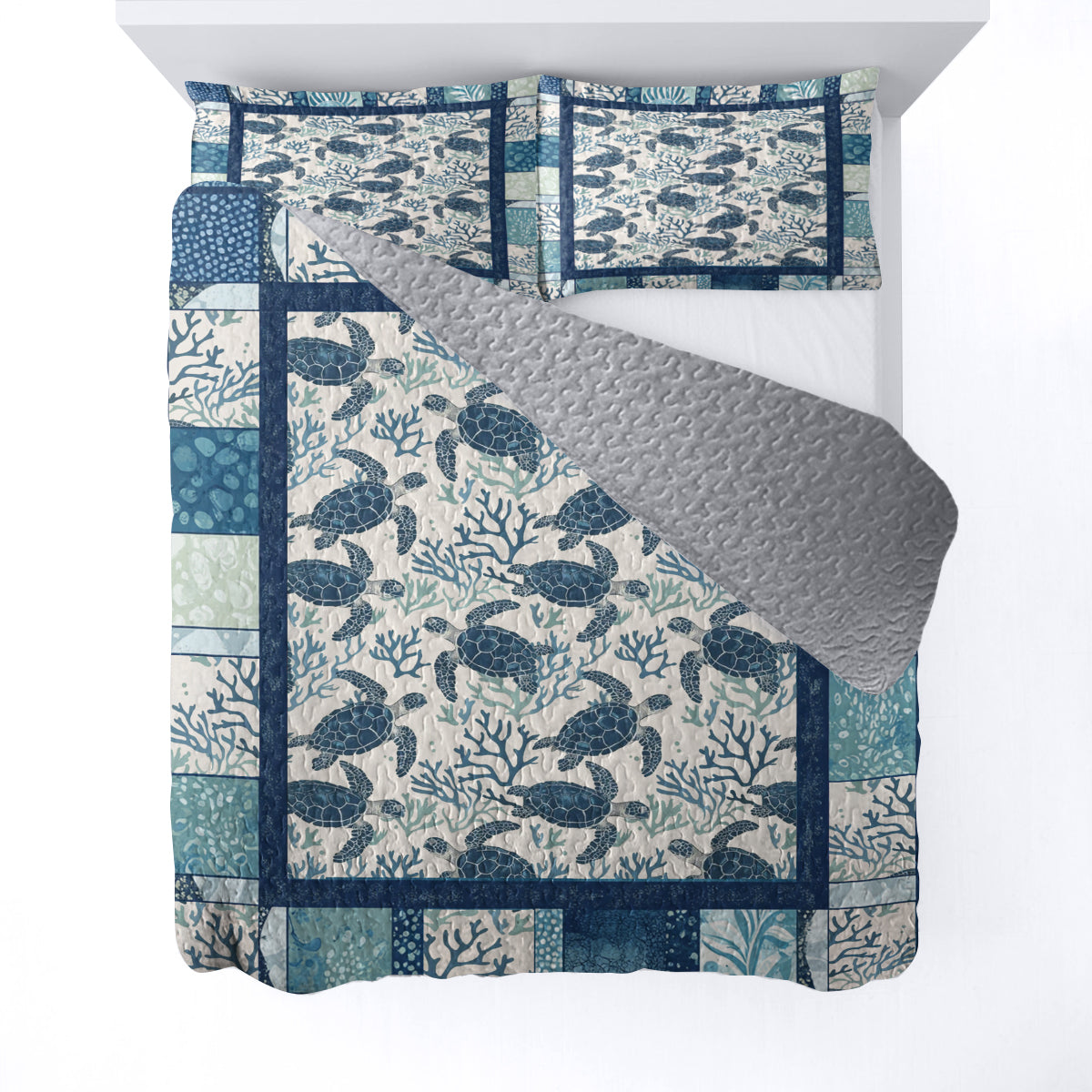 Shineful All Season Quilt 3-Piece Set Blue Ocean Turtle