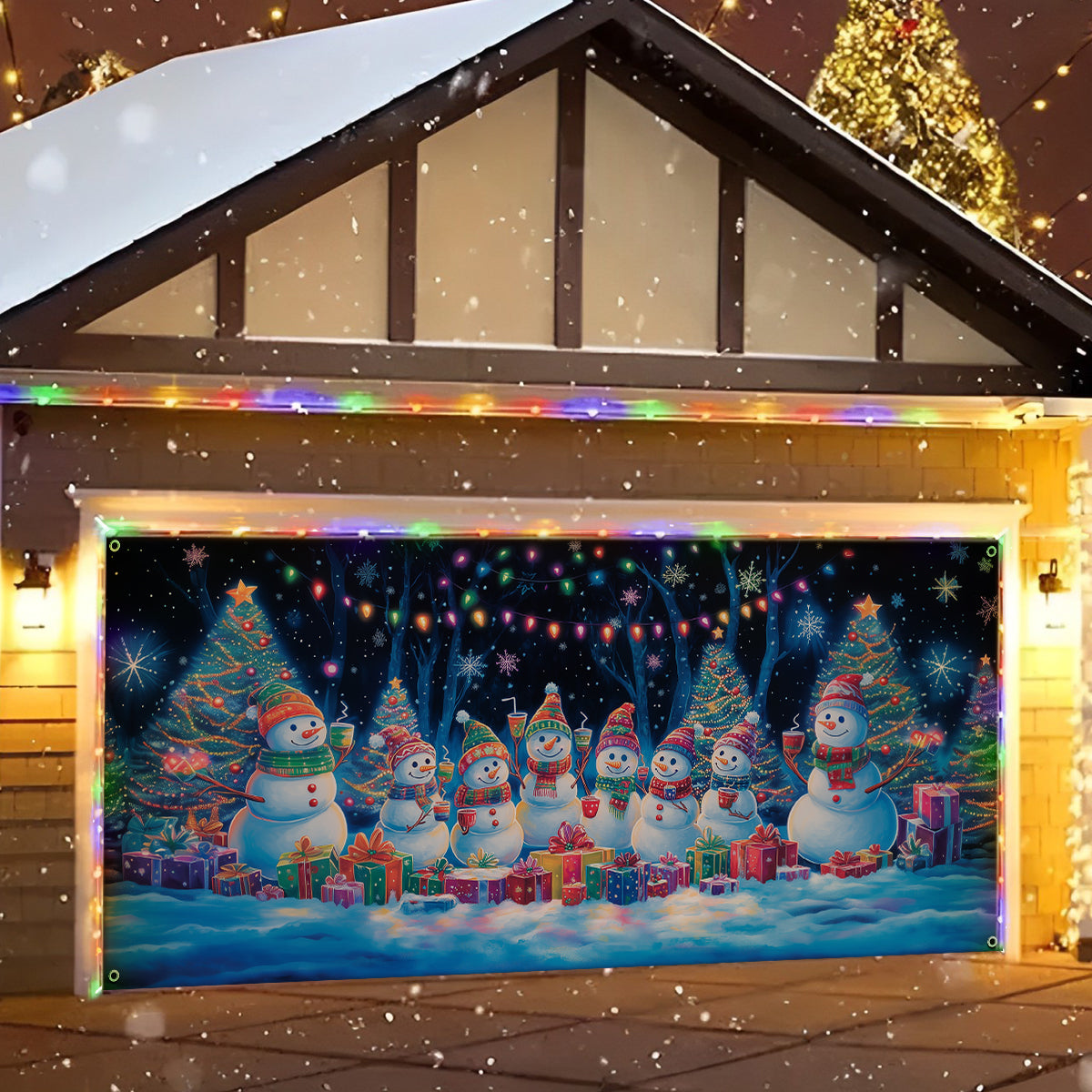 Shineful Garage Door Banner Decoration - Festive Snowman Family