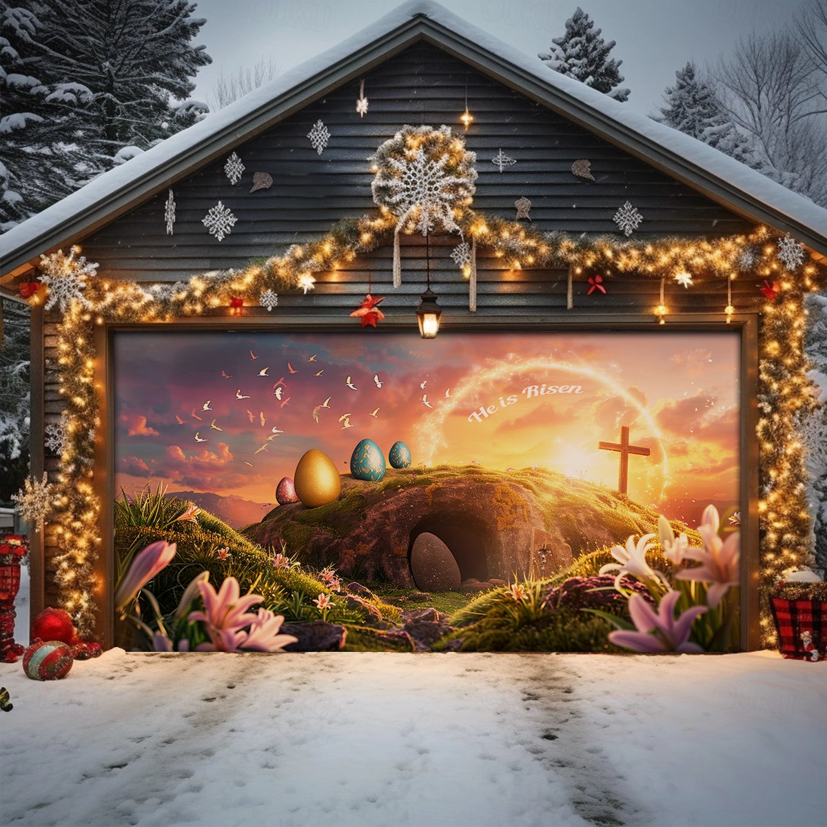 Shineful Garage Door Banner Decoration Resurrection Declared