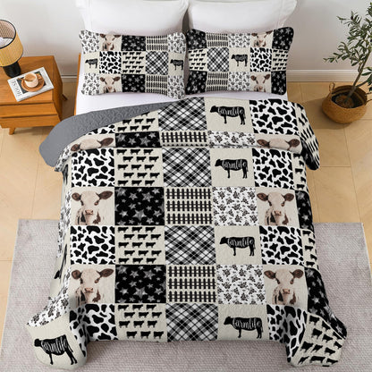 Shineful All Season Quilt 3-Piece Set Farmhouse Cow Patchwork