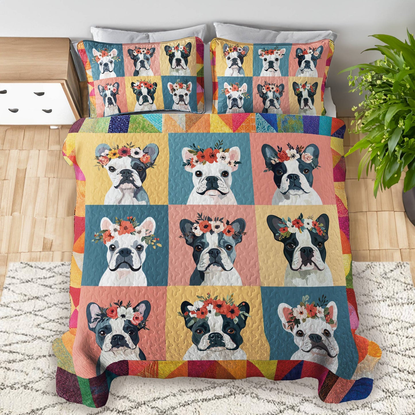 Shineful All Season Quilt 3-Piece Set Floral Frenchie