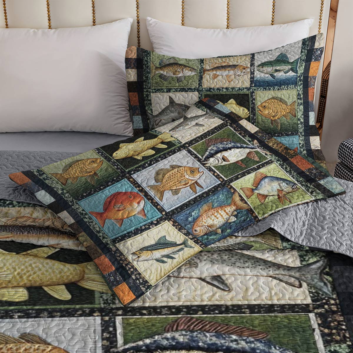 Shineful All Season Quilt 3-Piece Set Patchwork Fish