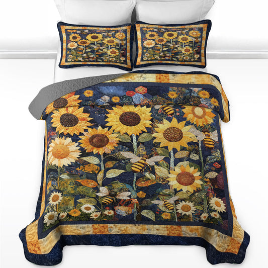 Shineful All Season Quilt 3-Piece Set Golden Sunflower Dream
